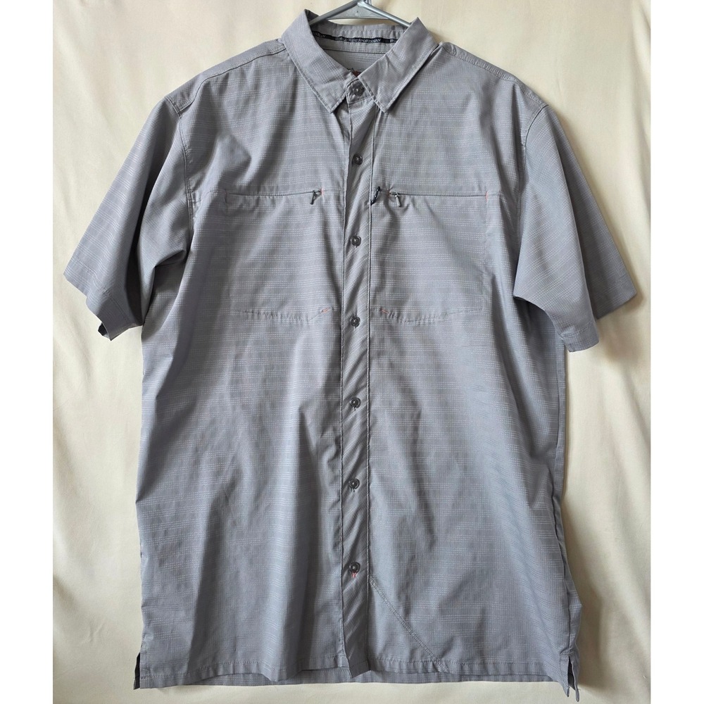 Lot of 2 World Wide Sportsman Mens Gray Grid Short Sleeve Fishing Shirt sz large - Picture 2 of 8